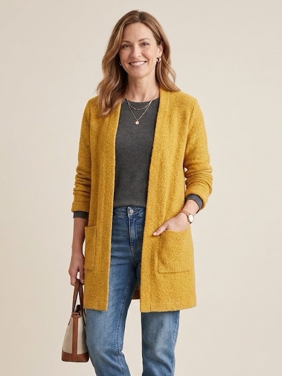 Reitmans Sweaters - Reitmans Cozy yellow open front cardigan sweater pockets fall winter size large